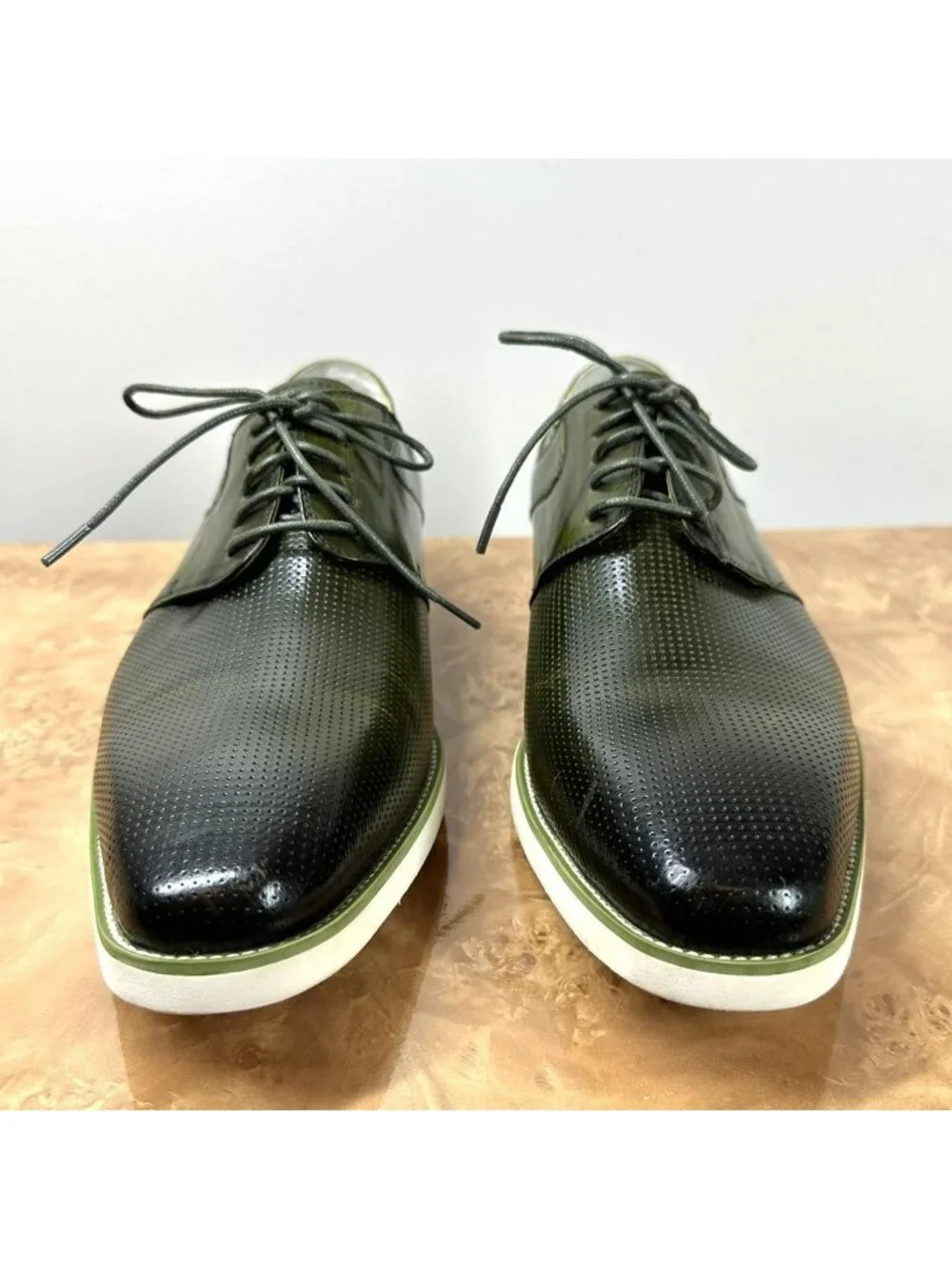 Giovanni Joshua Olive Green Perforated Leather Derby Shoes Men's 10M